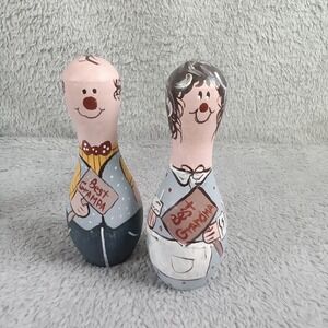Best Grampa and Grandma Hand Painted Wooden Bowling Pin Figurines Set‎ of 2 4in